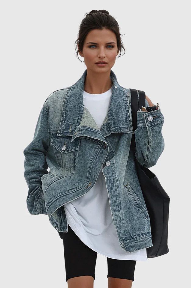 Veste ample en jean délavé à col montant — Amielle Paris