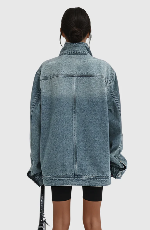 Veste ample en jean délavé à col montant — Amielle Paris