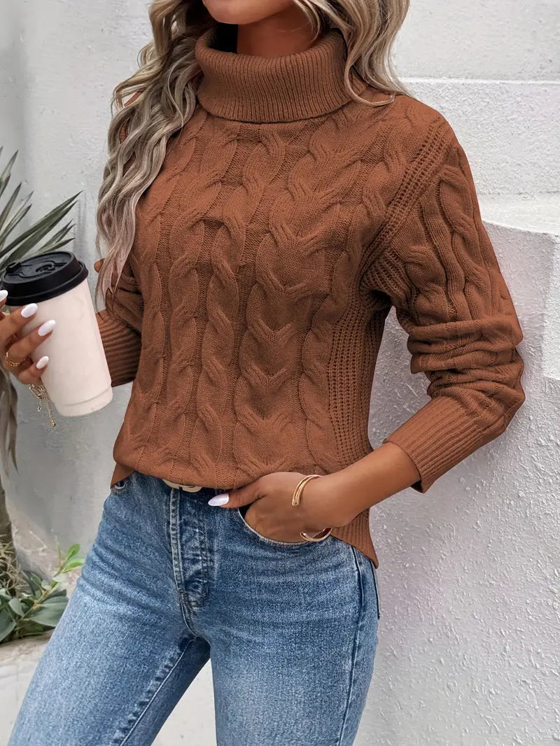 Pull torsadé à col roulé et finitions côtelées — Amielle Paris