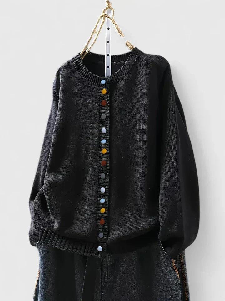 Gilet boutonné à col rond et bords côtelés — Amielle Paris
