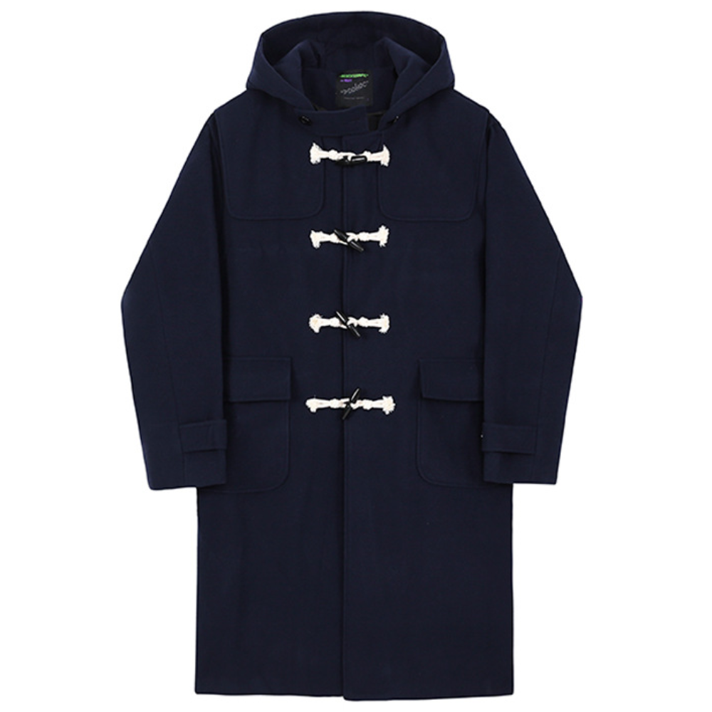 Talia — Manteau long à capuche et brandebourgs — Amielle Paris