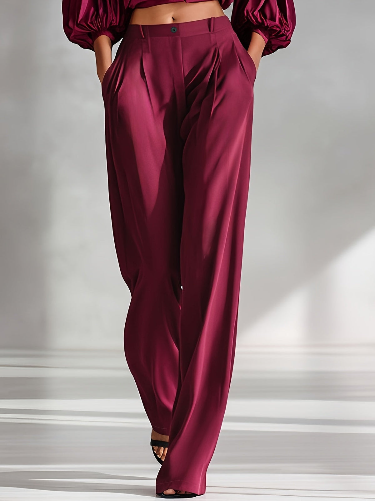 Pantalon large satiné à poches latérales — Amielle Paris