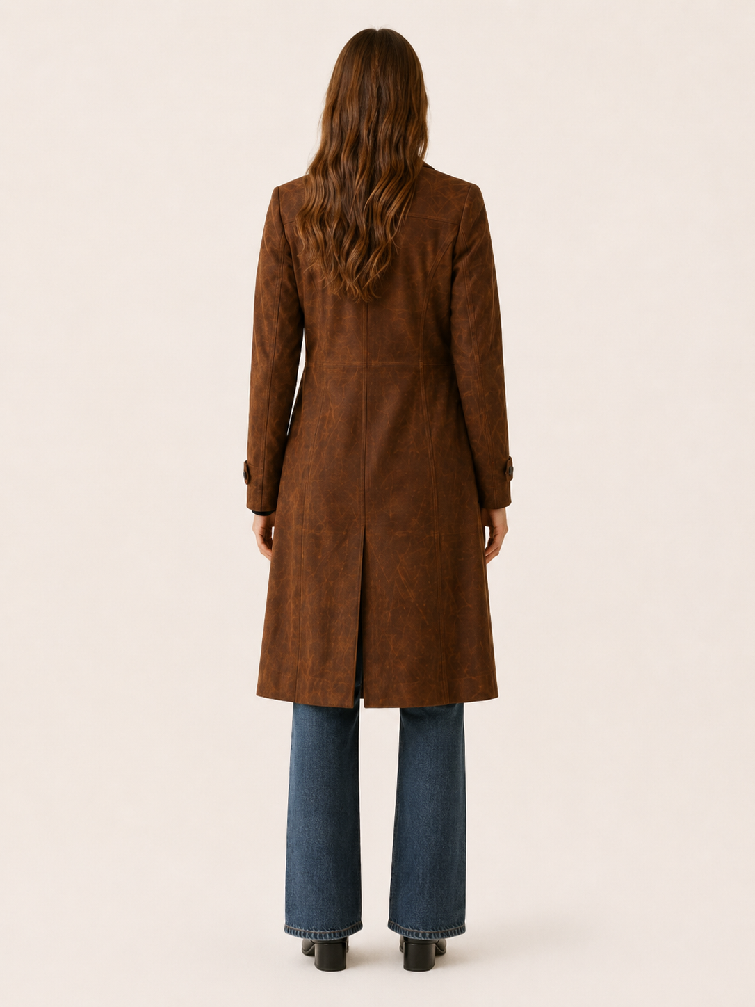 Trench long aspect daim à taille ceinturée — Amielle Paris