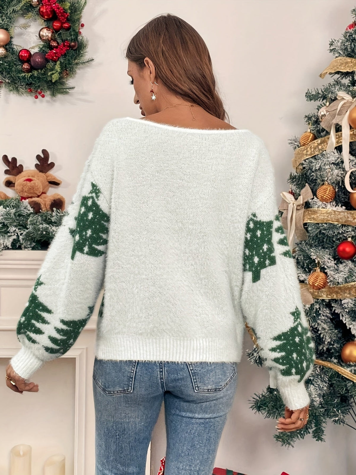 Pull de Noël à motif sapin et col bateau — Amielle Paris