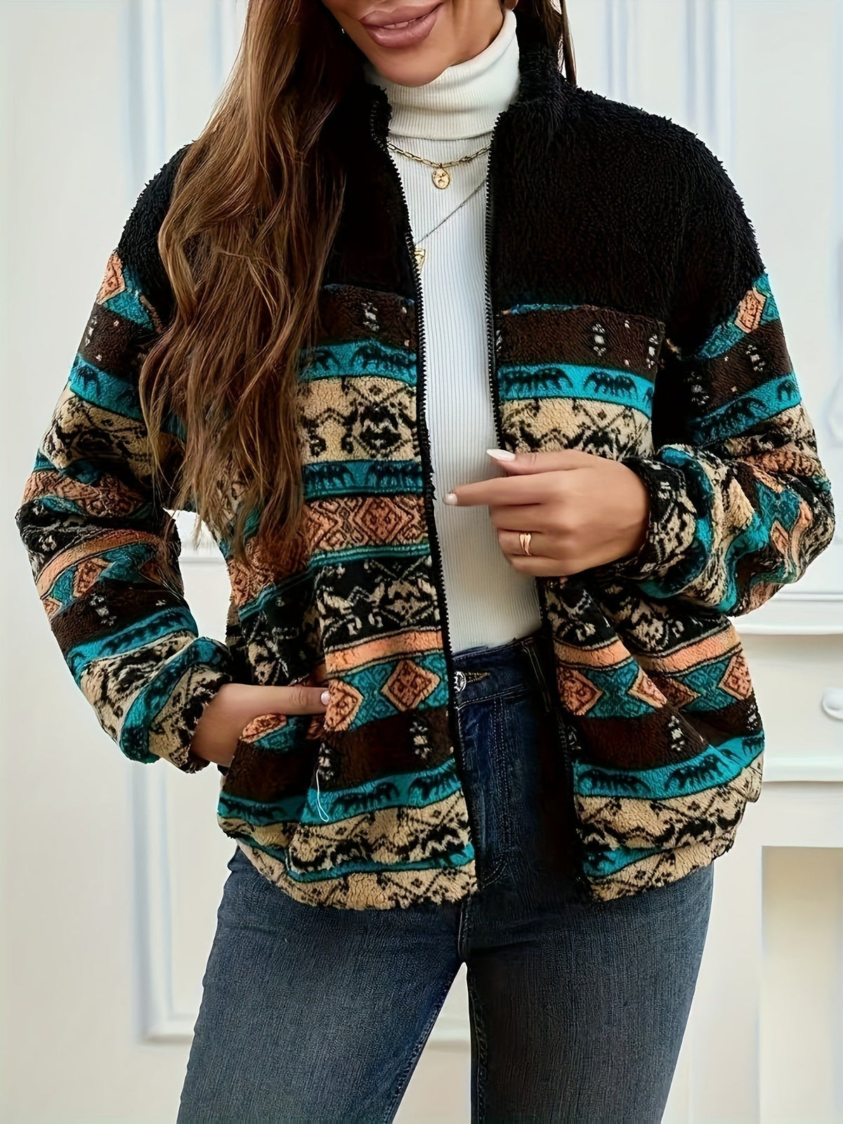 Fiorella | Veste polaire à rayures graphiques — Amielle Paris