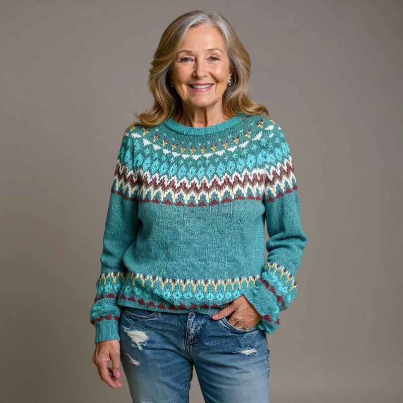 Pull bleu canard à motifs nordiques