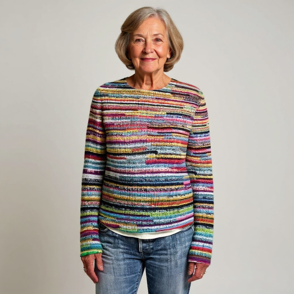 Pull multicolore à fines rayures