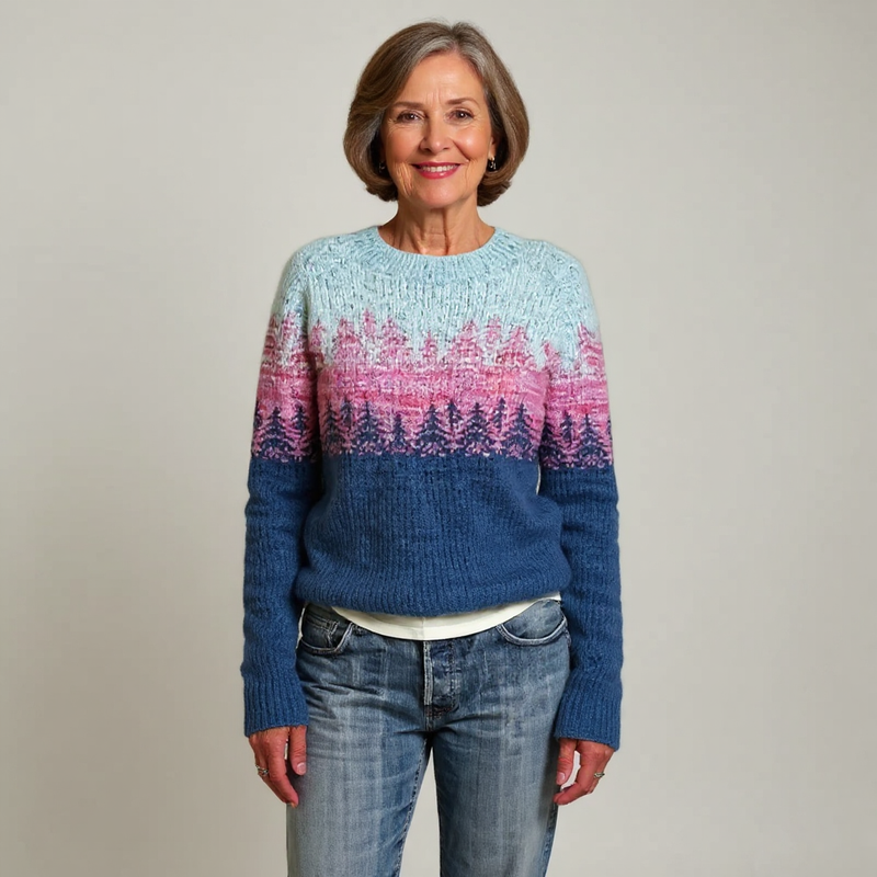 Pull bleu et rose à motifs nordiques