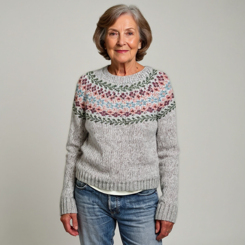 Pull gris à empiècement nordique rose