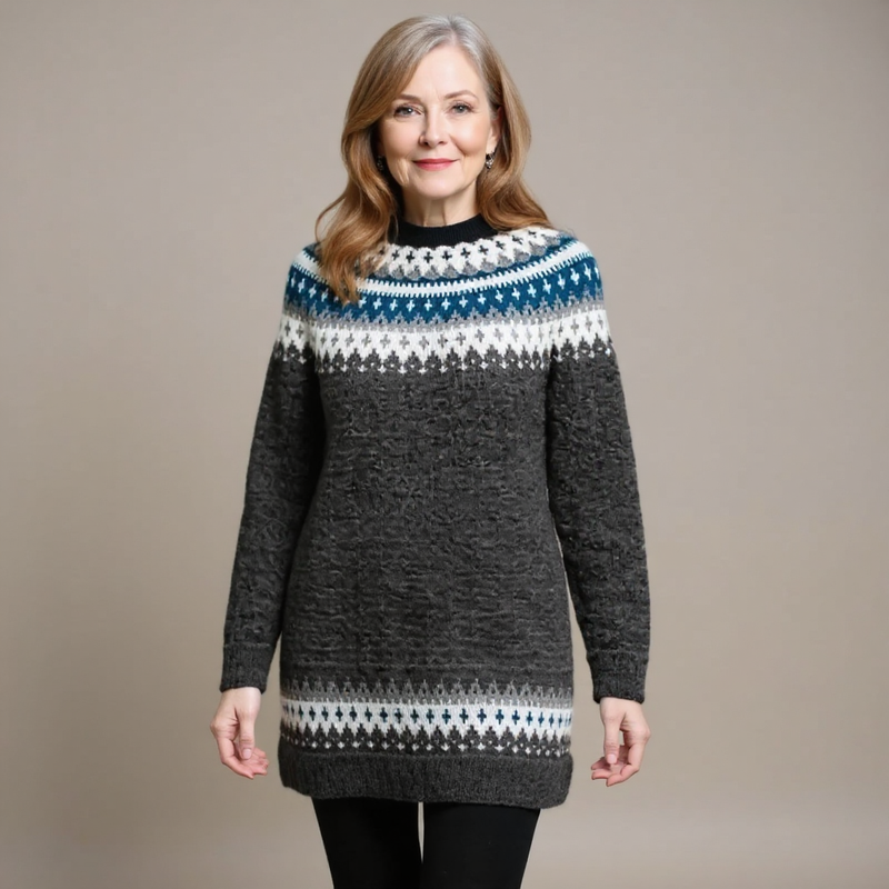 Pull long anthracite à motifs nordiques