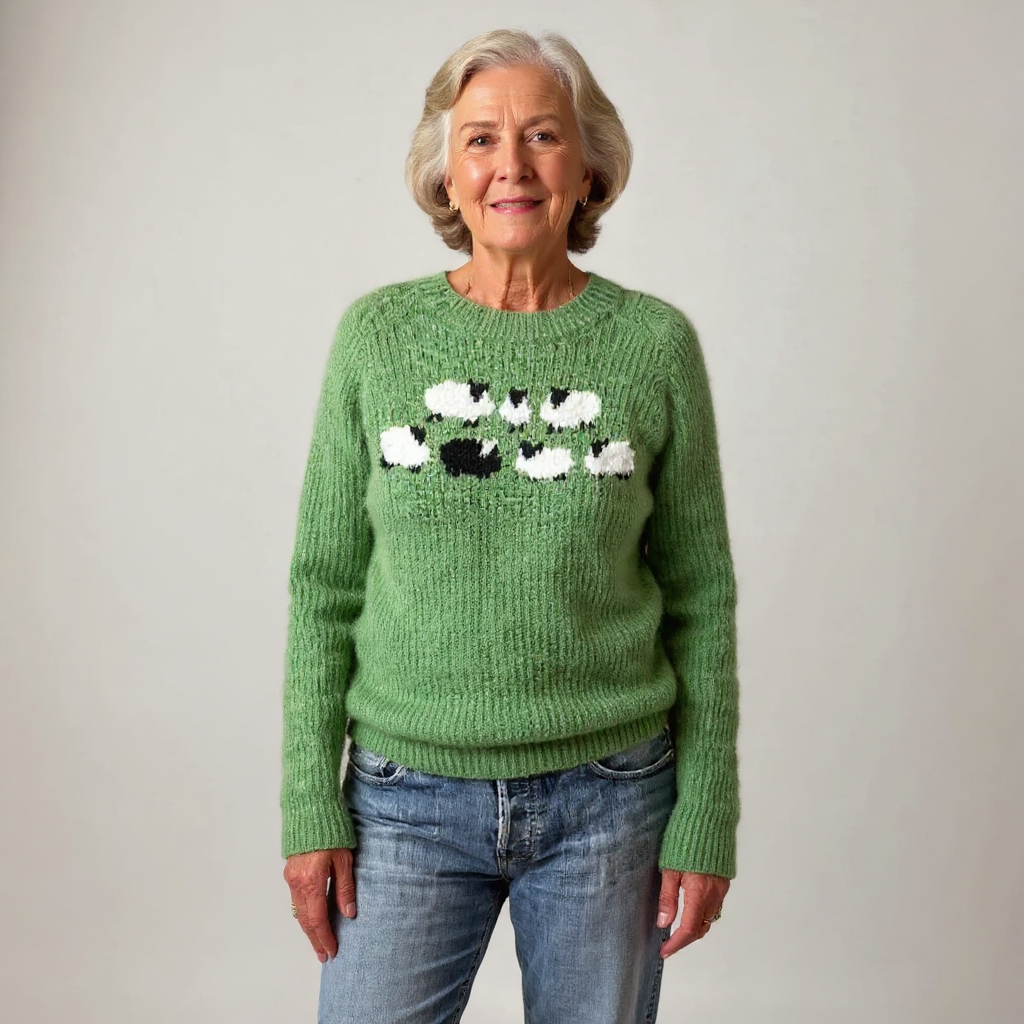 Pull vert à motif moutons