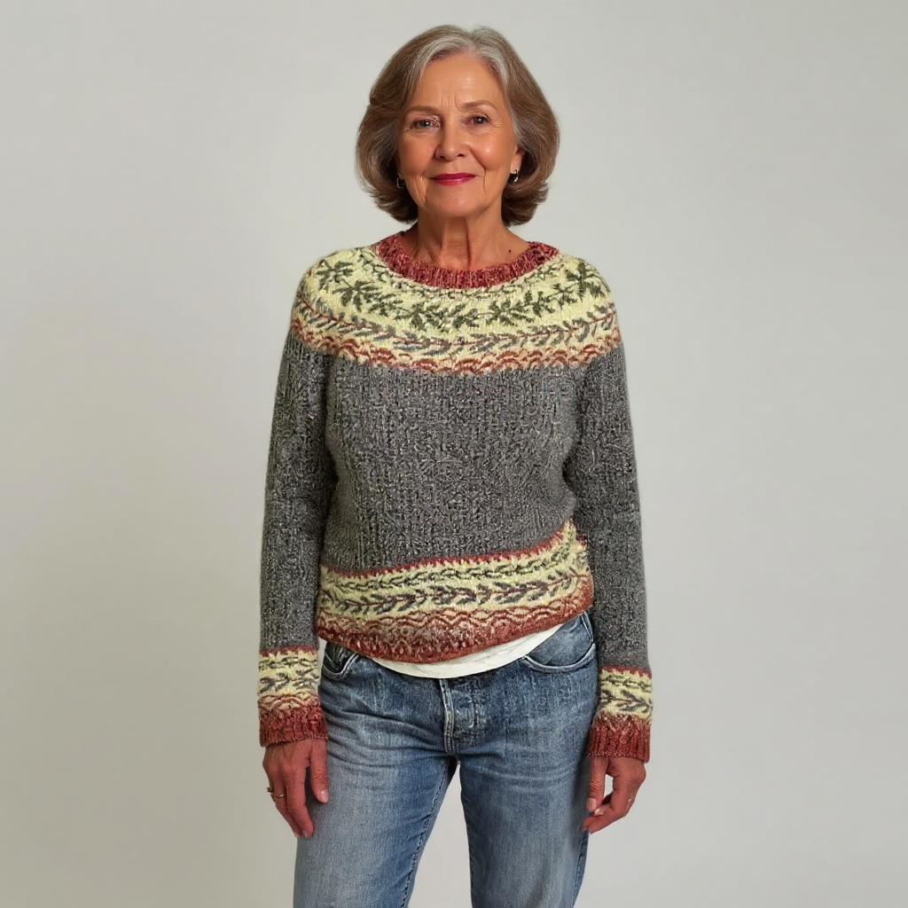 Pull gris à empiècement nordique coloré