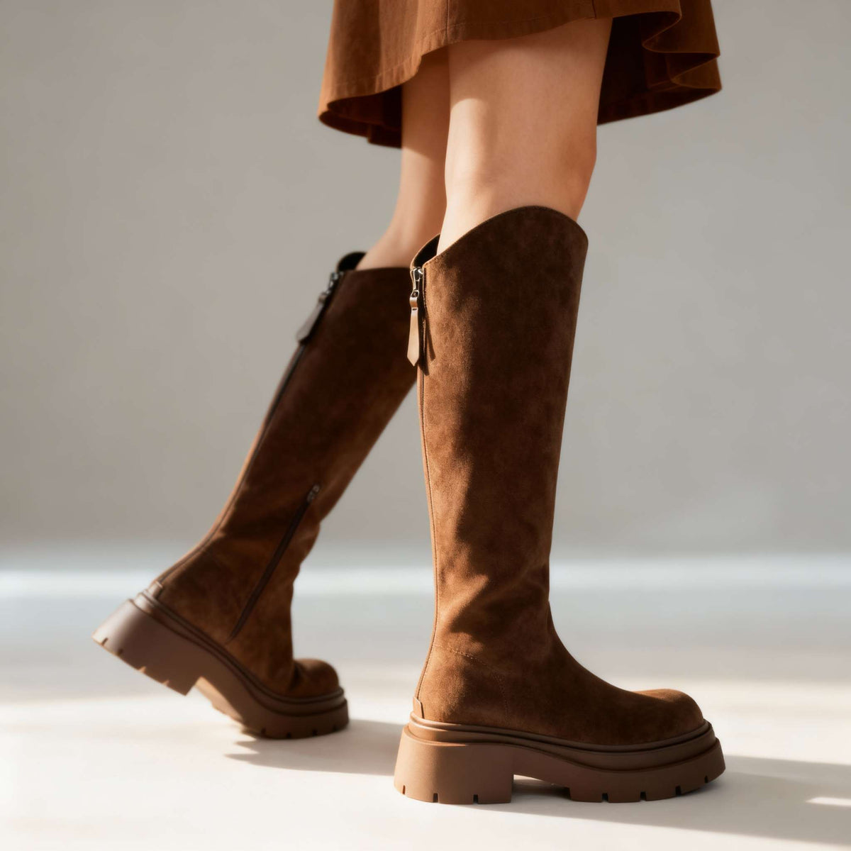 Bottes hautes effet daim à semelle épaisse