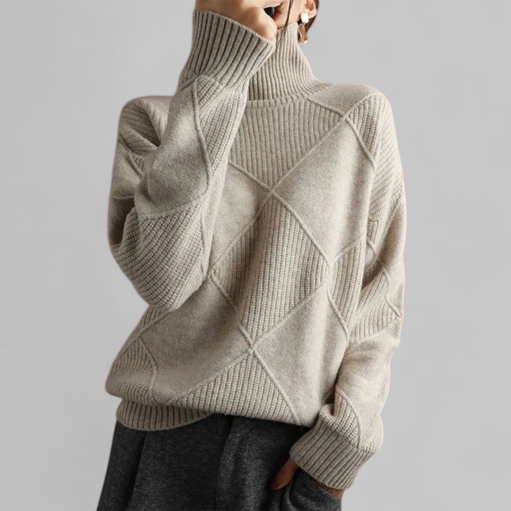Pull ample à col roulé et maille losanges — Amielle Paris