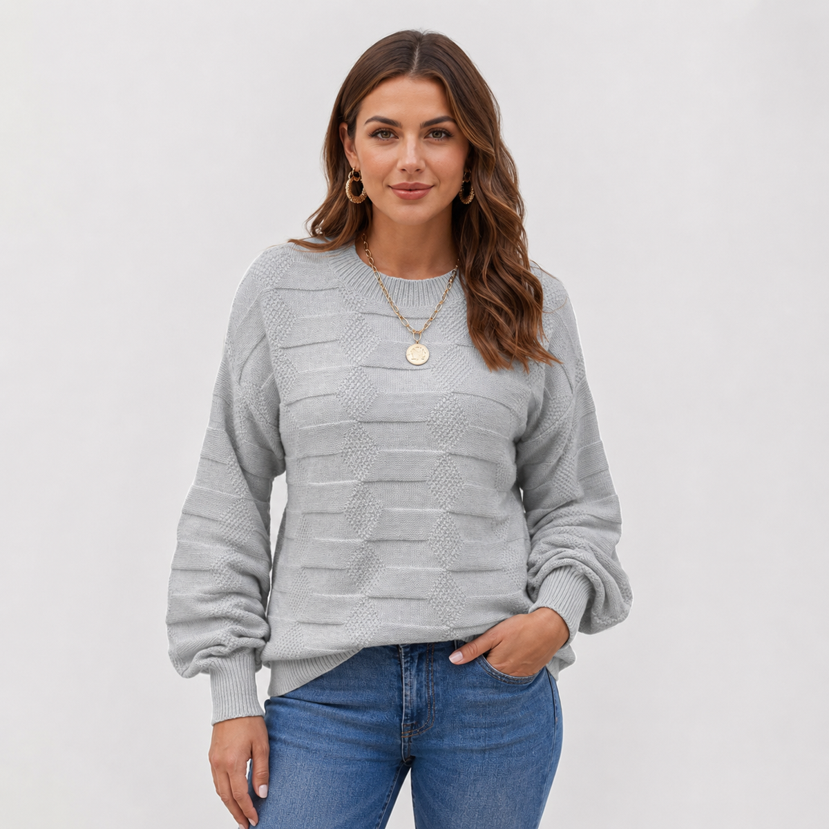 Pull texturé à manches bouffantes — Amielle Paris