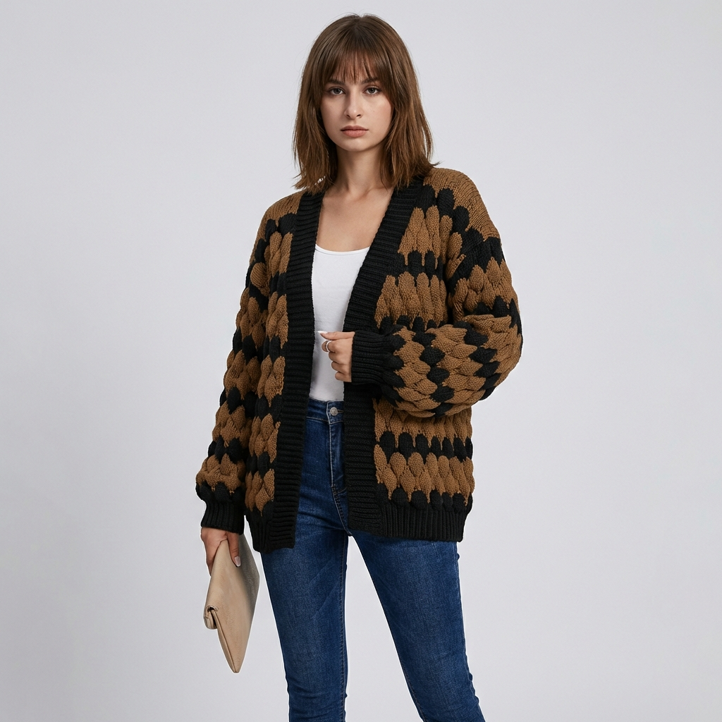 Elise — Cardigan ouvert en maille texturée — Amielle Paris