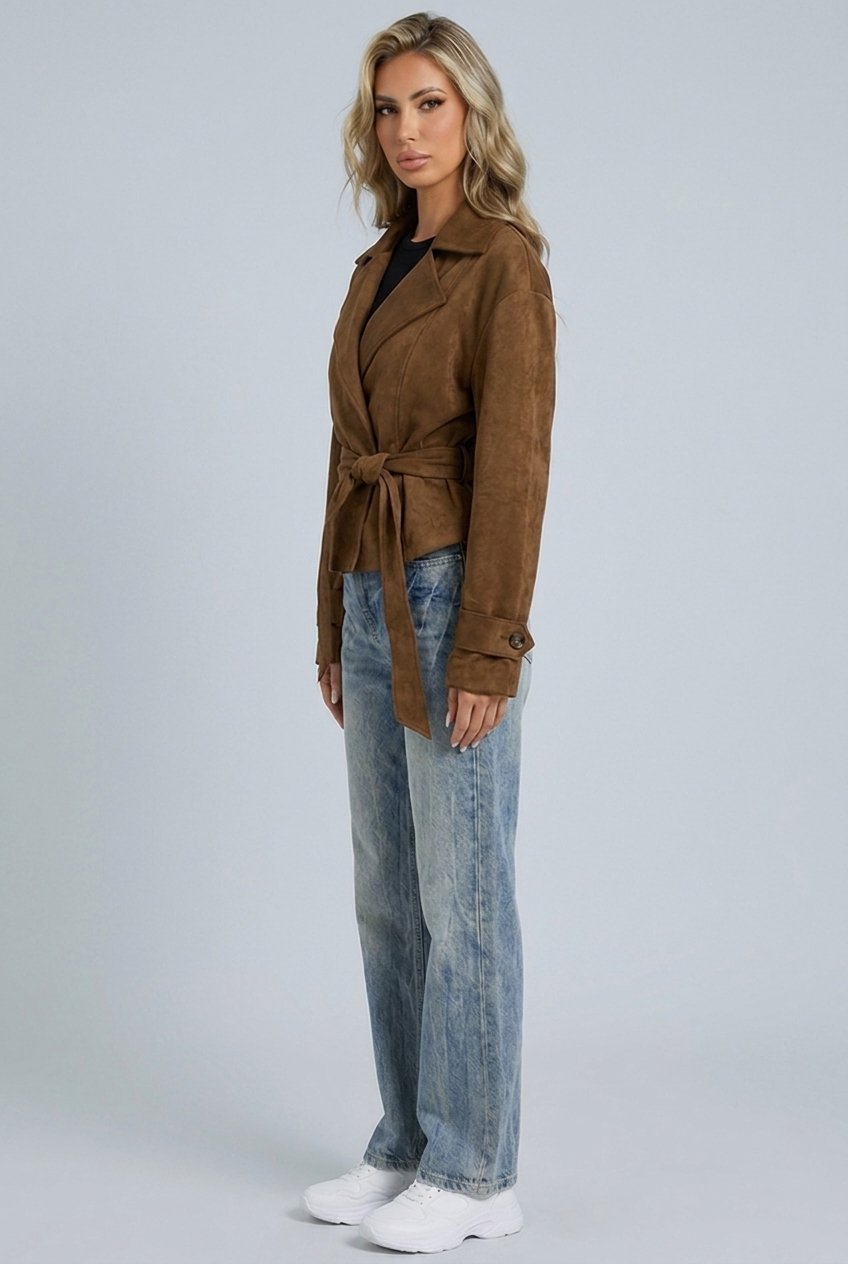 Lucie — Veste fluide en suédine marron — Amielle Paris