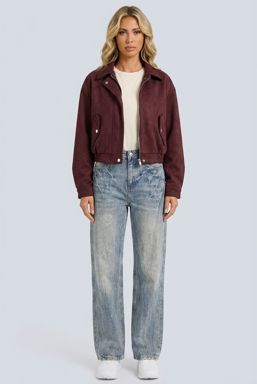 Jade — Veste fluide en suédine bordeaux — Amielle Paris