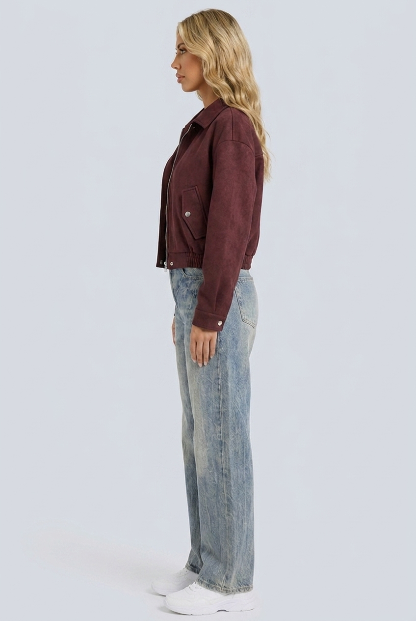 Jade — Veste fluide en suédine bordeaux — Amielle Paris