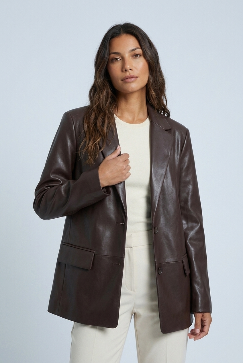 Blazer ajusté à l'aspect cuir Apolline — Amielle Paris
