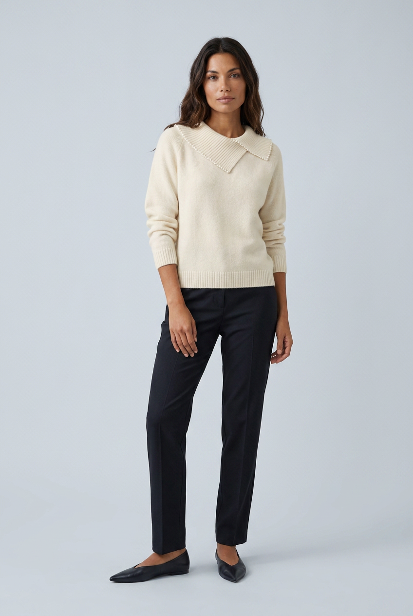 Pull à col asymétrique perlé — Camille — Amielle Paris