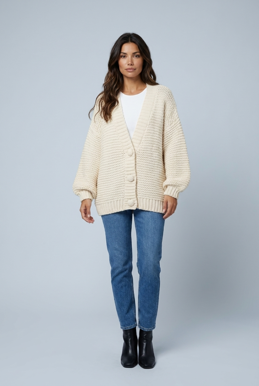 Cardigan en grosse maille à manches ballon Léa — Amielle Paris