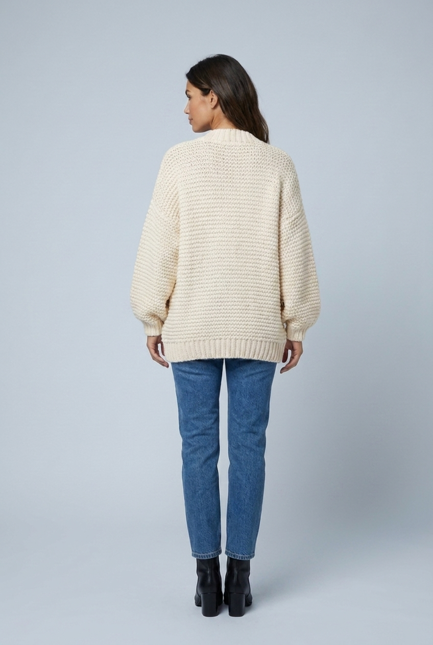 Cardigan en grosse maille à manches ballon Léa — Amielle Paris