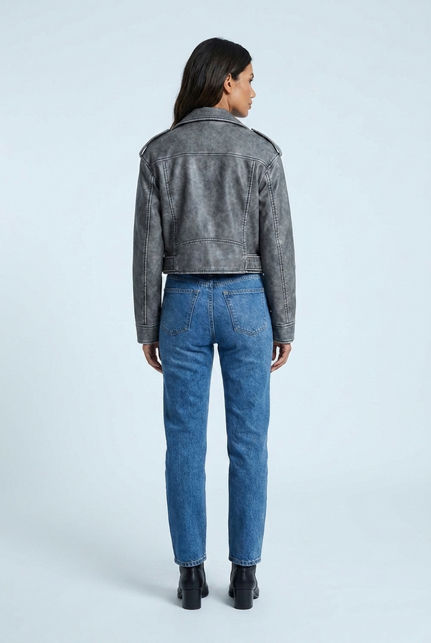 Juliette — Veste biker courte effet cuir vieilli — Amielle Paris