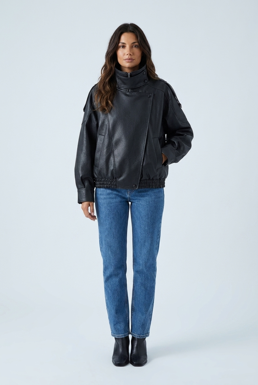 Noémie — Bomber effet cuir à double col montant — Amielle Paris