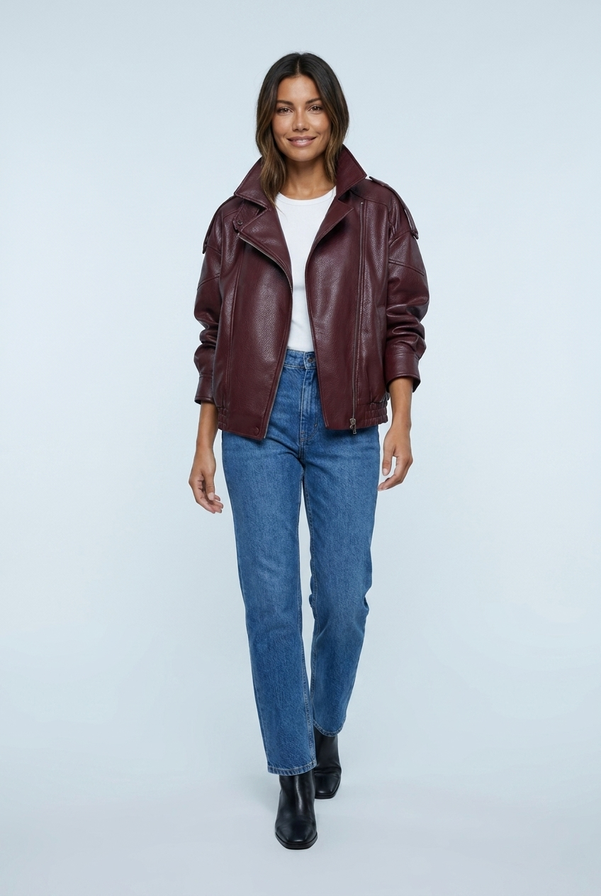 Noémie — Bomber effet cuir à double col montant — Amielle Paris