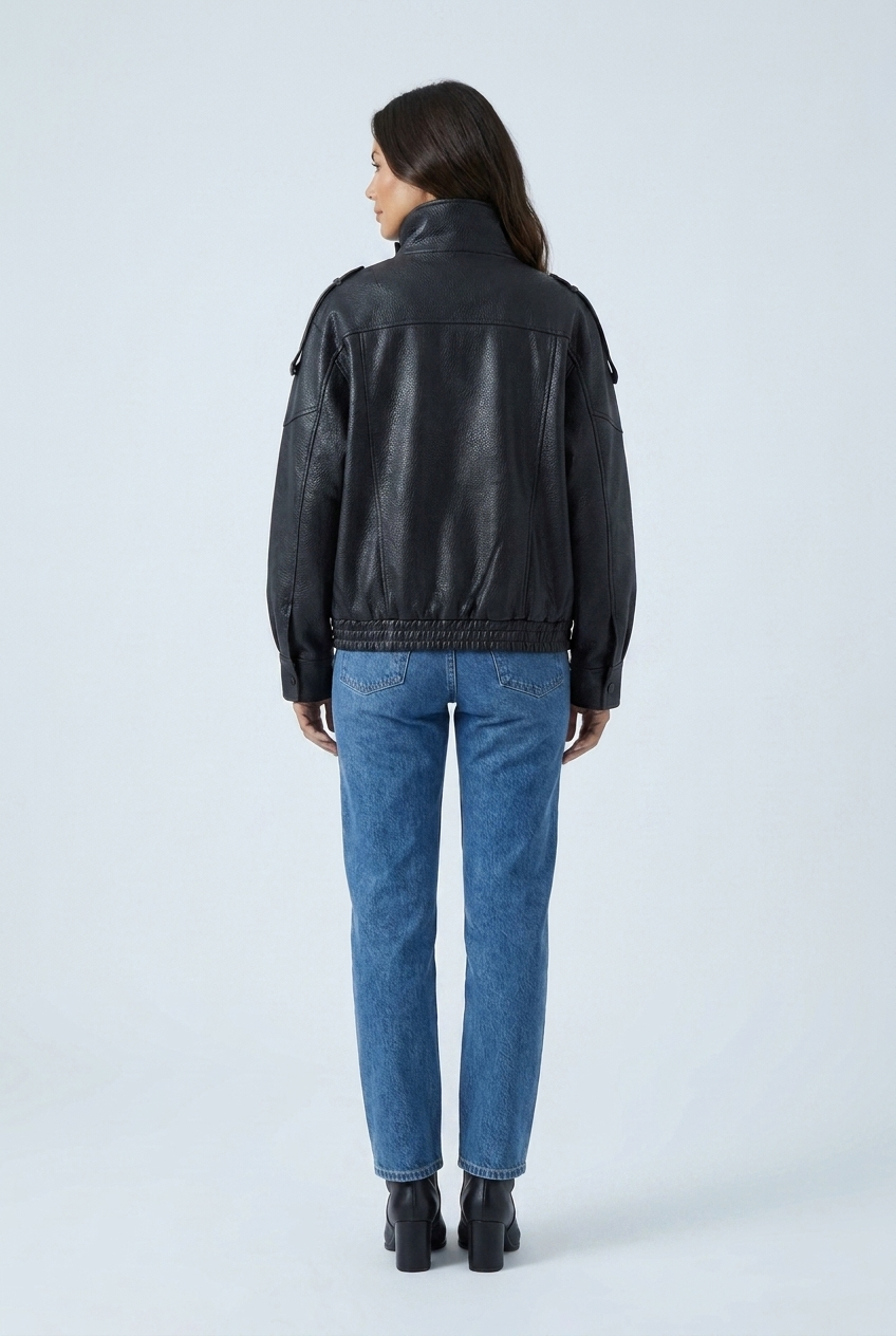Noémie — Bomber effet cuir à double col montant — Amielle Paris
