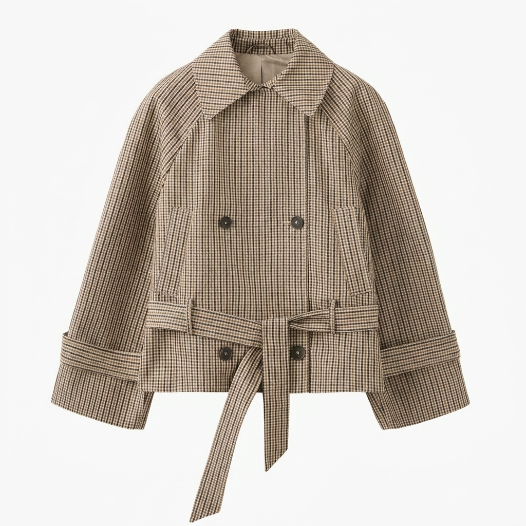 Veste courte à carreaux et ceinture — vue 5