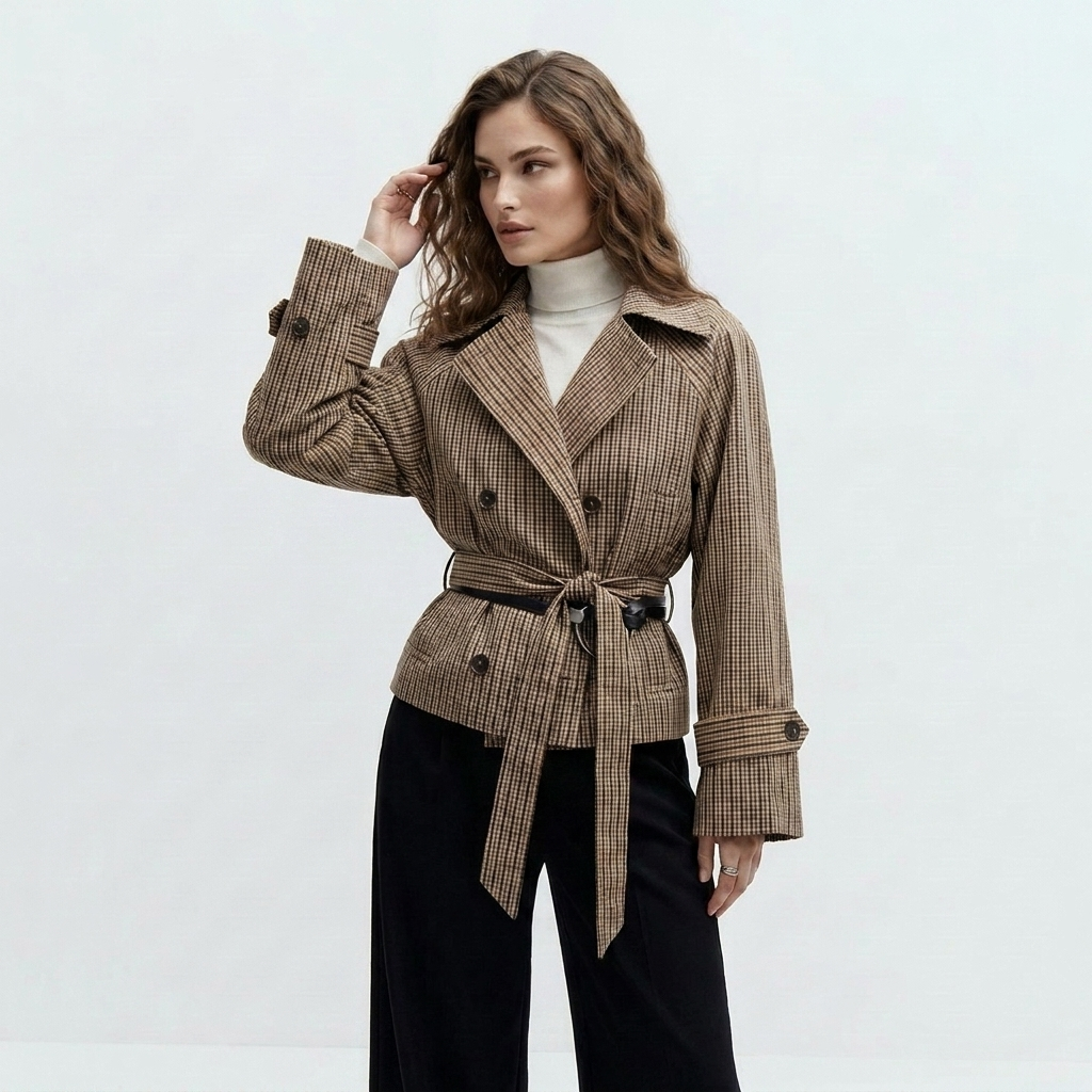 Veste courte à carreaux et ceinture — vue 3