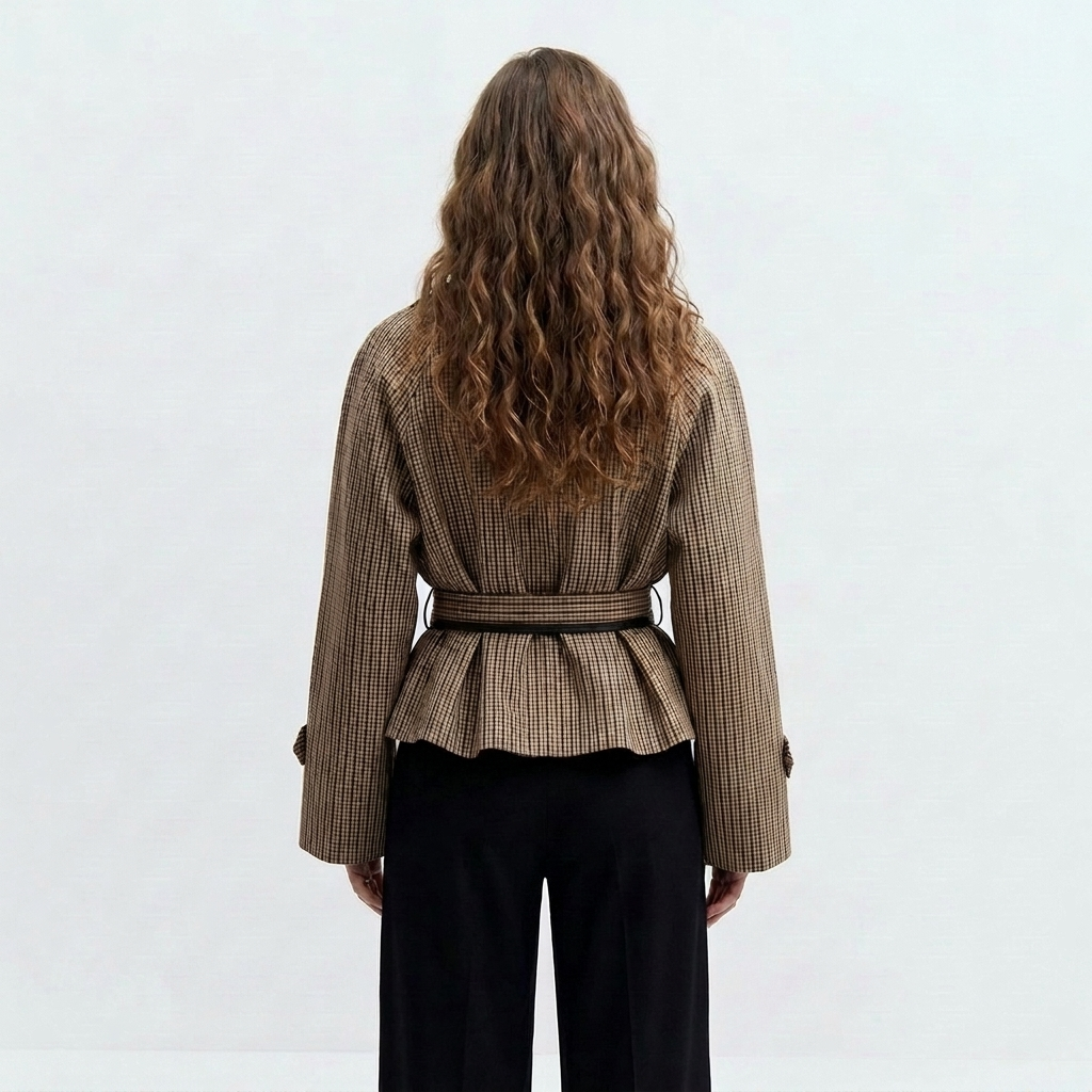 Veste courte à carreaux et ceinture — vue 4