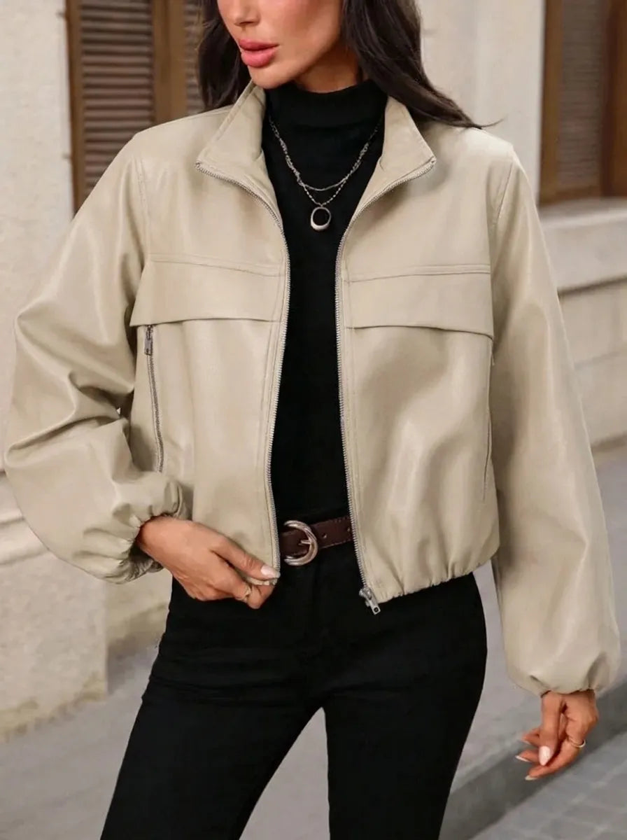 Veste courte aspect cuir à col rabattu — Amielle Paris