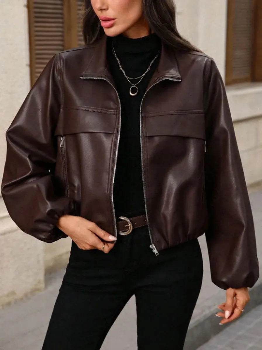 Veste courte aspect cuir à col rabattu — Amielle Paris