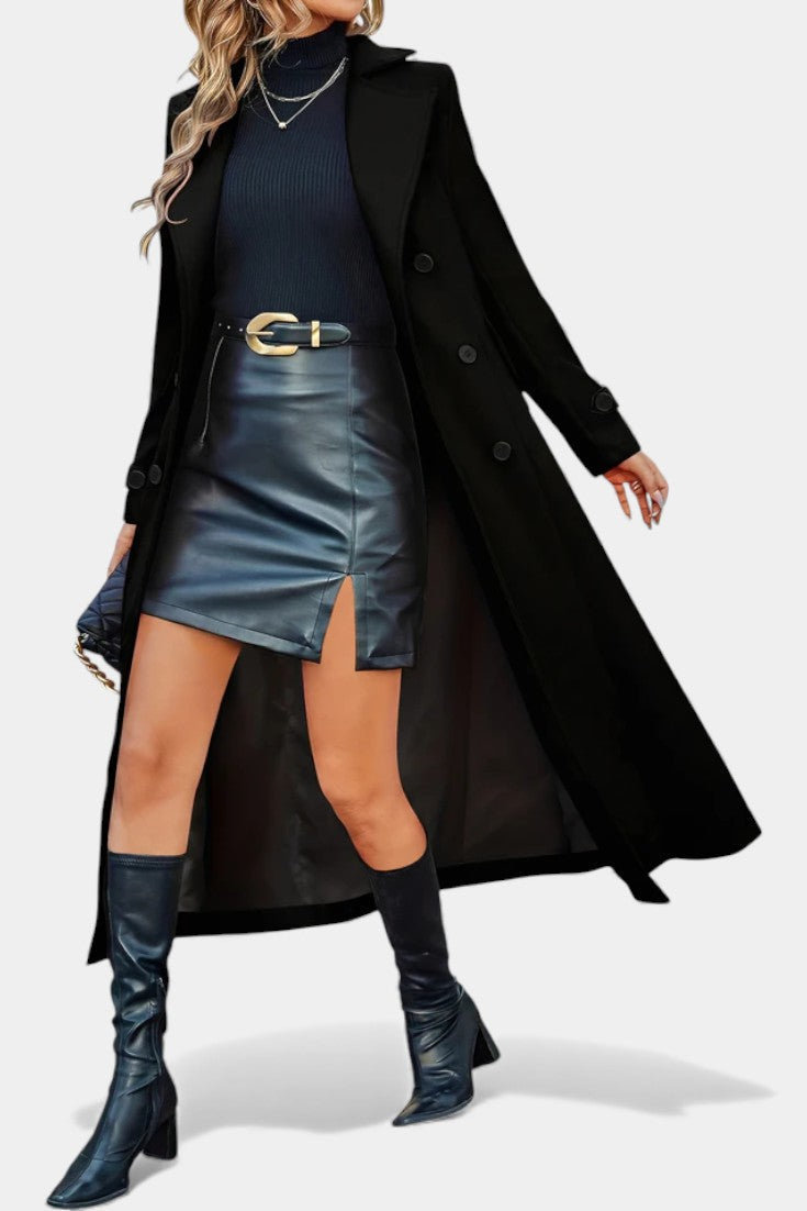 Ruby — Manteau long croisé à col cranté — Amielle Paris