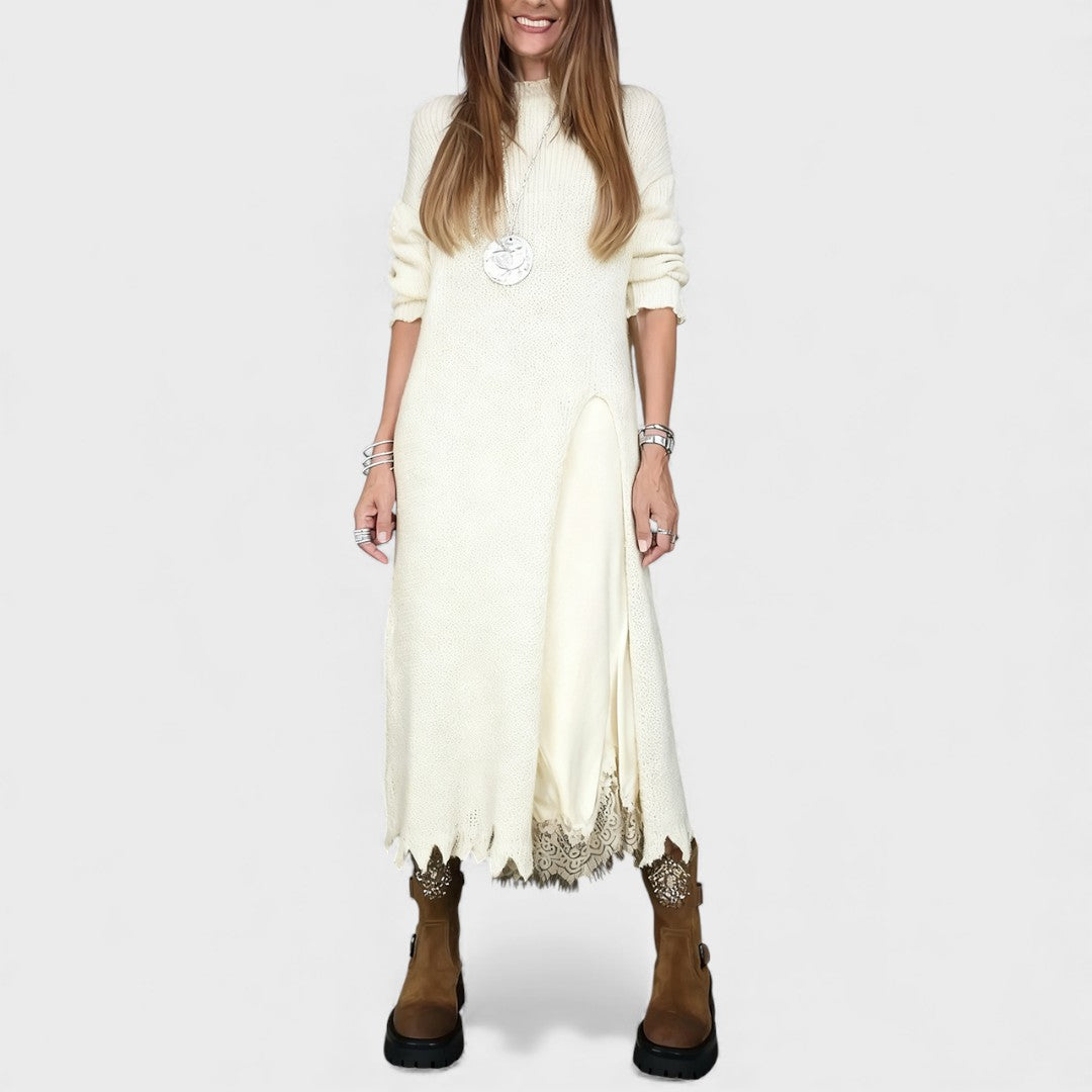 Zoe — Robe longue en maille à effet superposé — Amielle Paris
