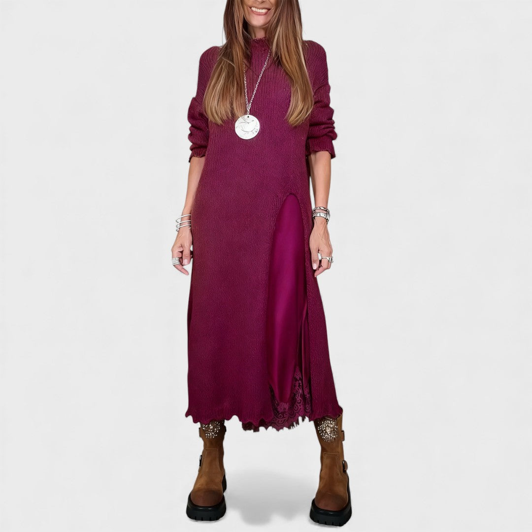 Zoe — Robe longue en maille à effet superposé — Amielle Paris
