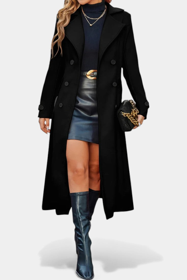 Ruby — Manteau long croisé à col cranté — Amielle Paris