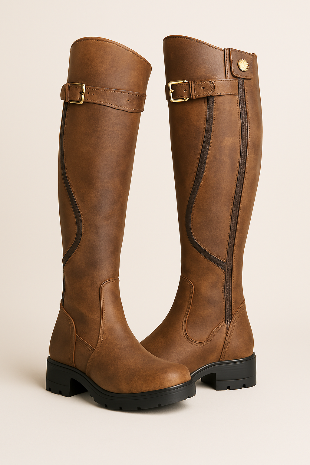 Bottes cavalières à bride et talon bloc — Amielle Paris