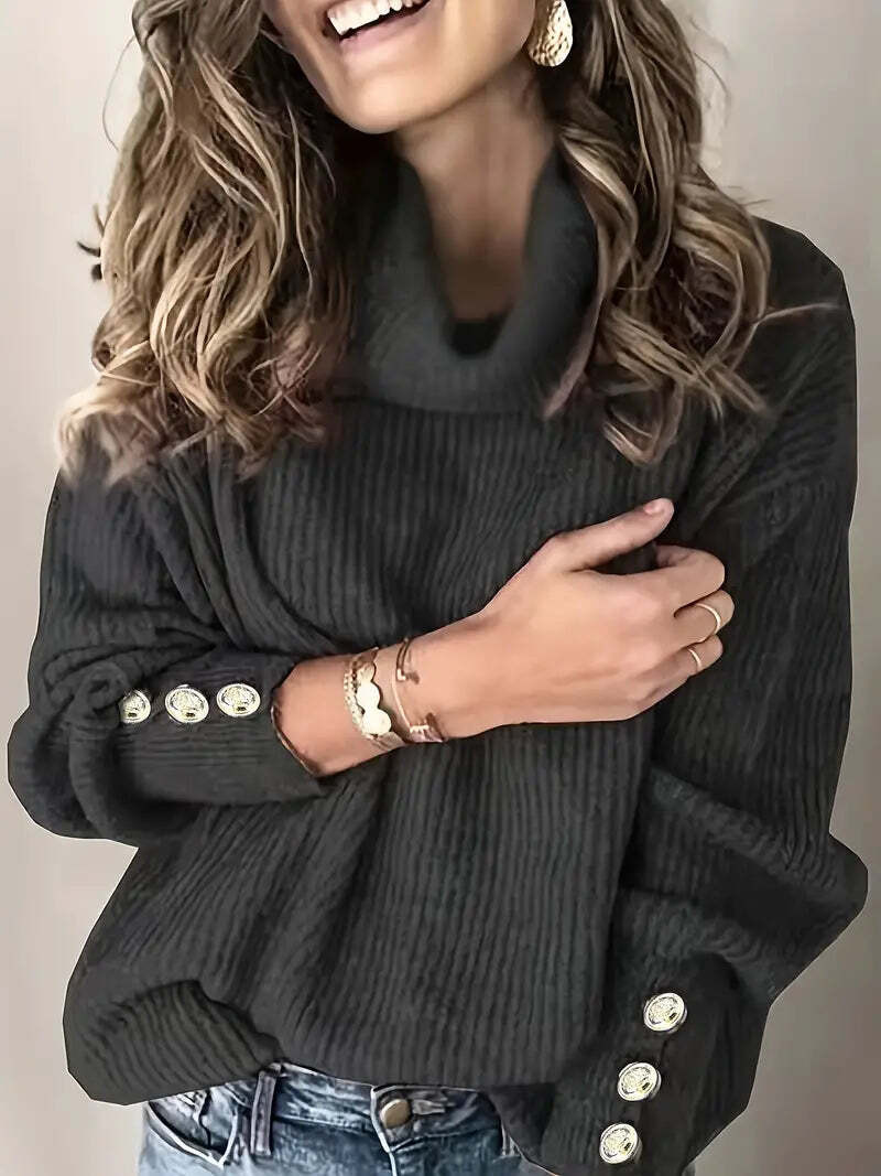 Zoé — Pull ample à col roulé et poignets boutonnés — Amielle Paris