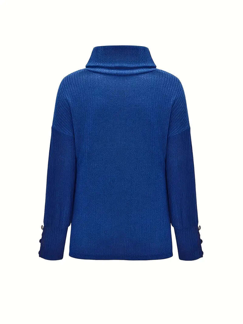 Zoé — Pull ample à col roulé et poignets boutonnés — Amielle Paris