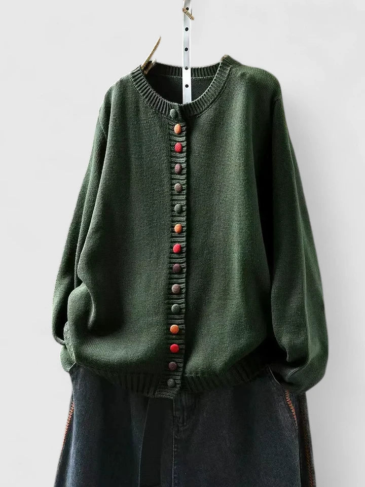 Gilet boutonné à col rond et bords côtelés — Amielle Paris