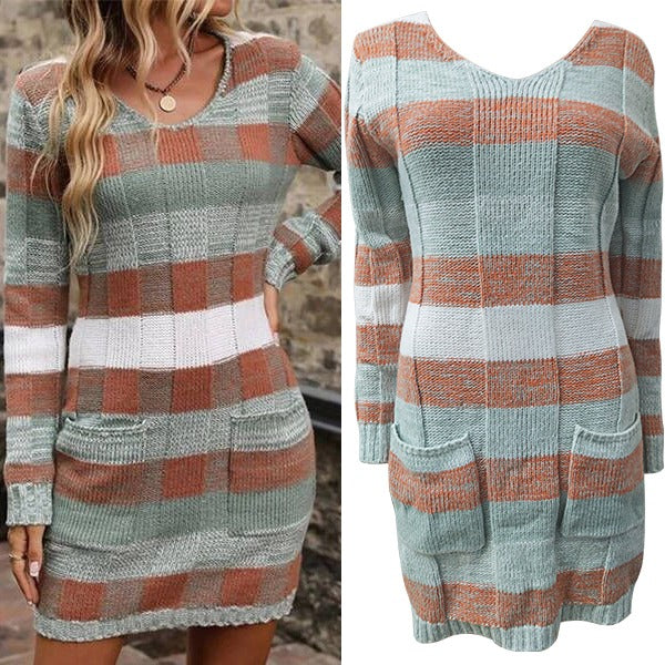 Jocelyn — Robe pull à carreaux et poches — Amielle Paris