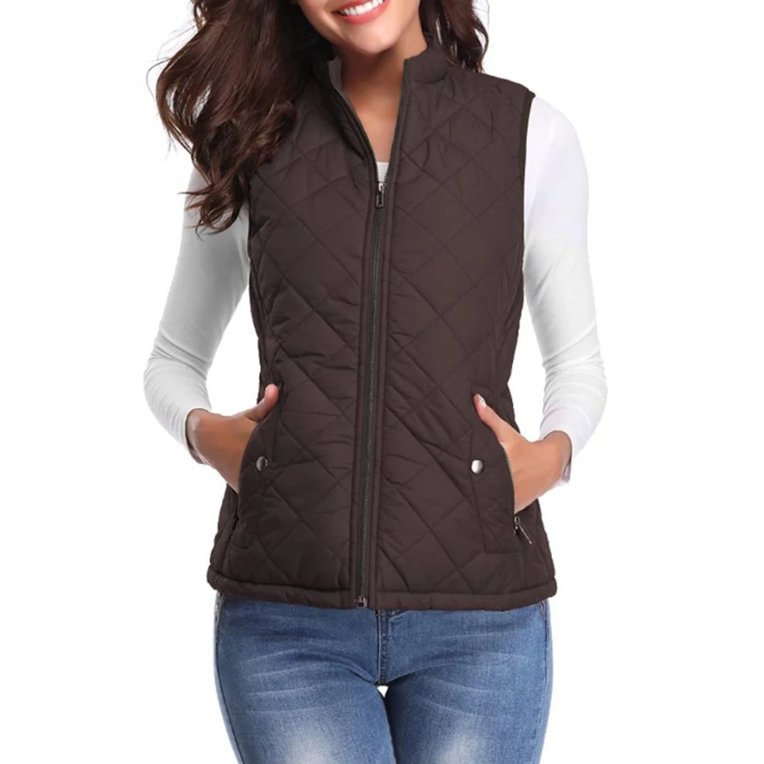 Fiona — Gilet matelassé sans manches à col montant — Amielle Paris