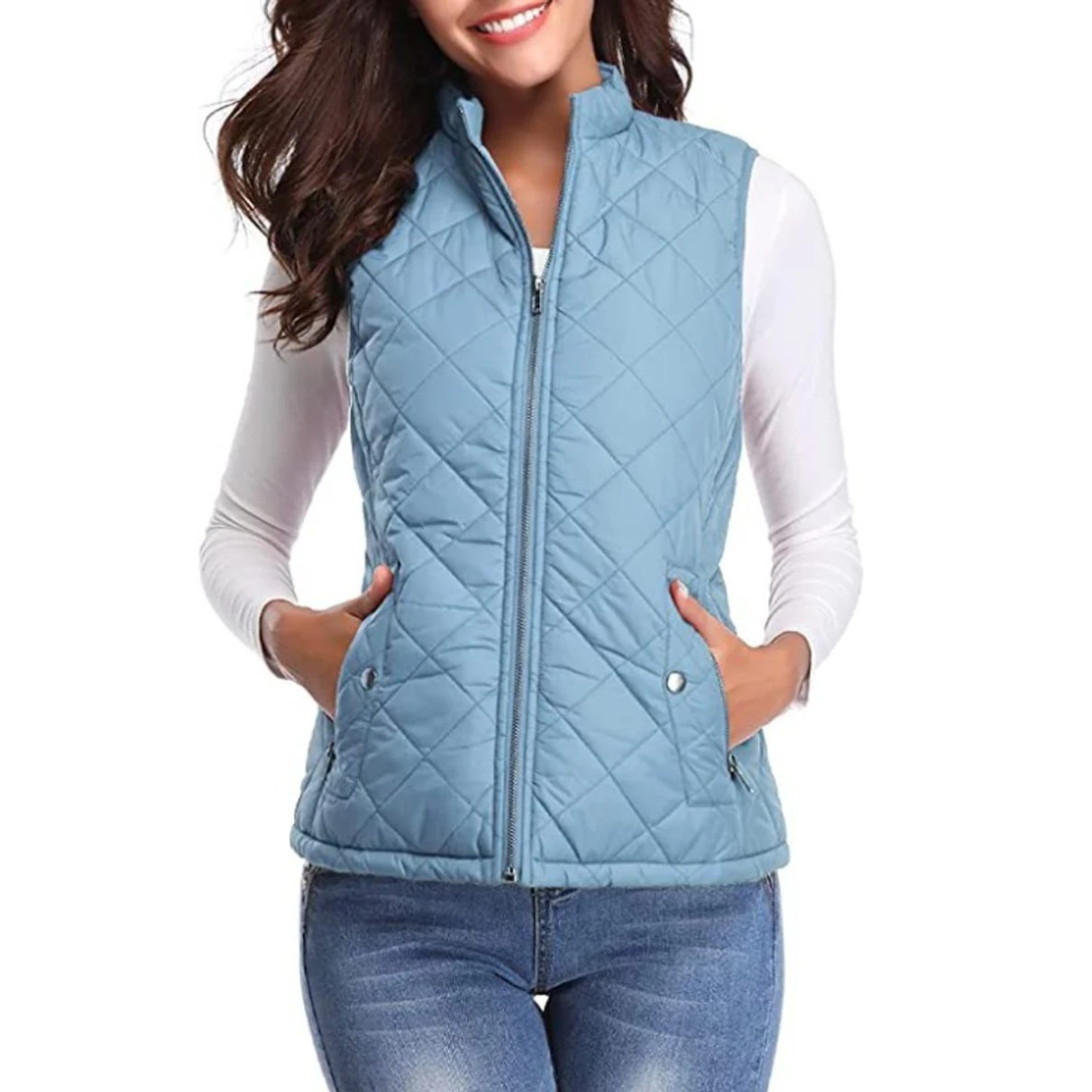 Fiona — Gilet matelassé sans manches à col montant — Amielle Paris