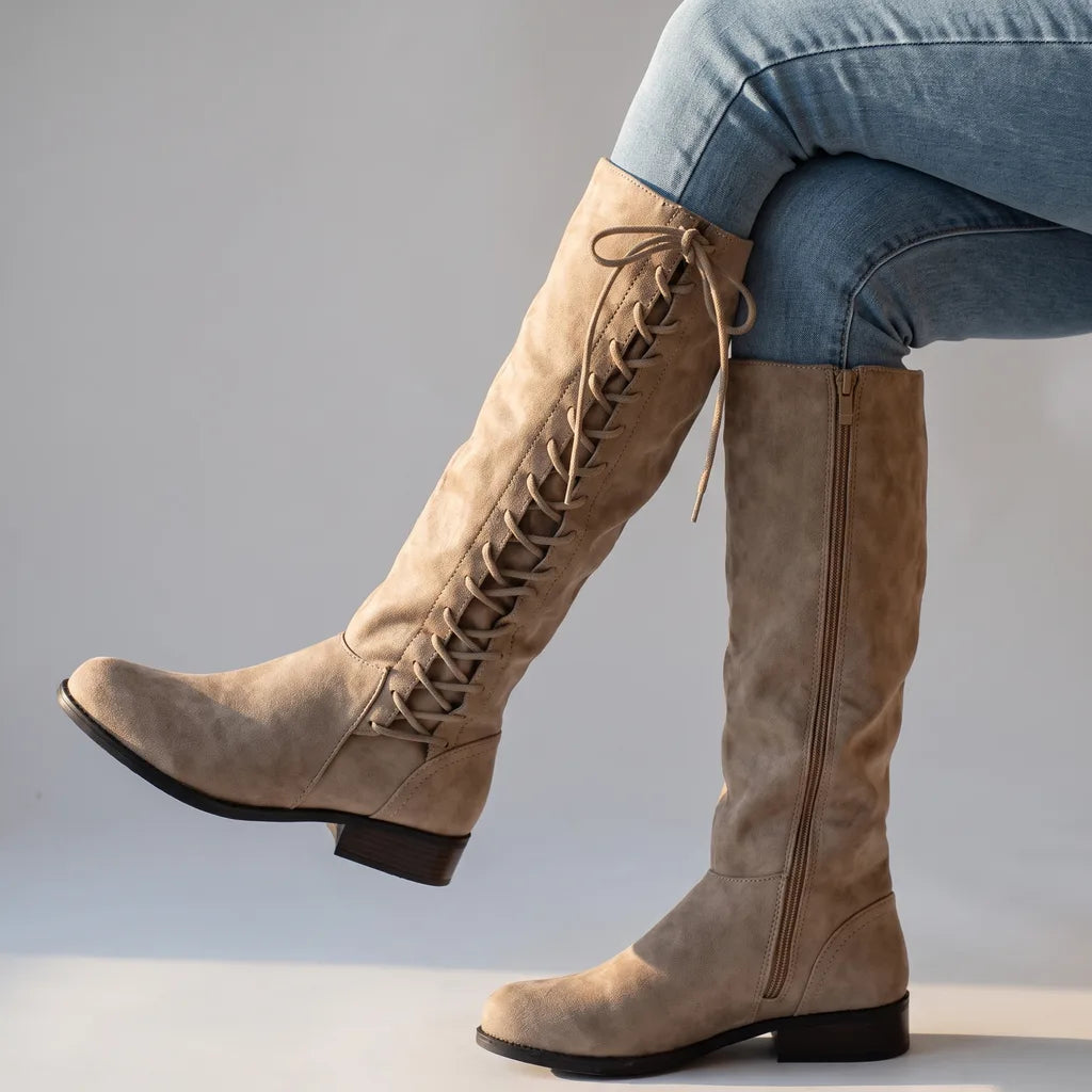 Bottes cavalières à lacets et zip