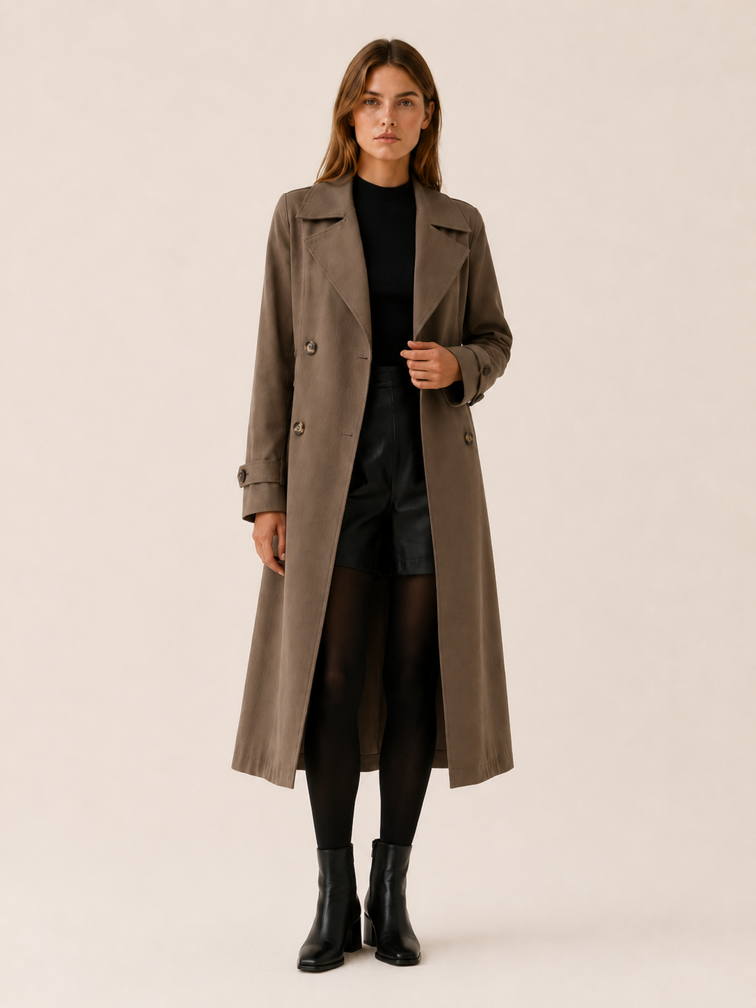 Trench long croisé à ceinture — Amielle Paris