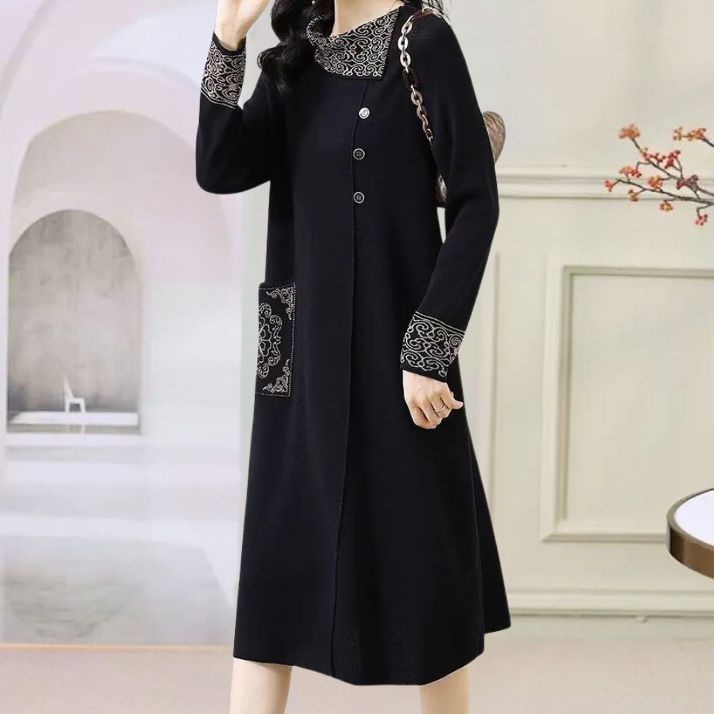 Vanya — Robe midi à col et poignets contrastants — Amielle Paris